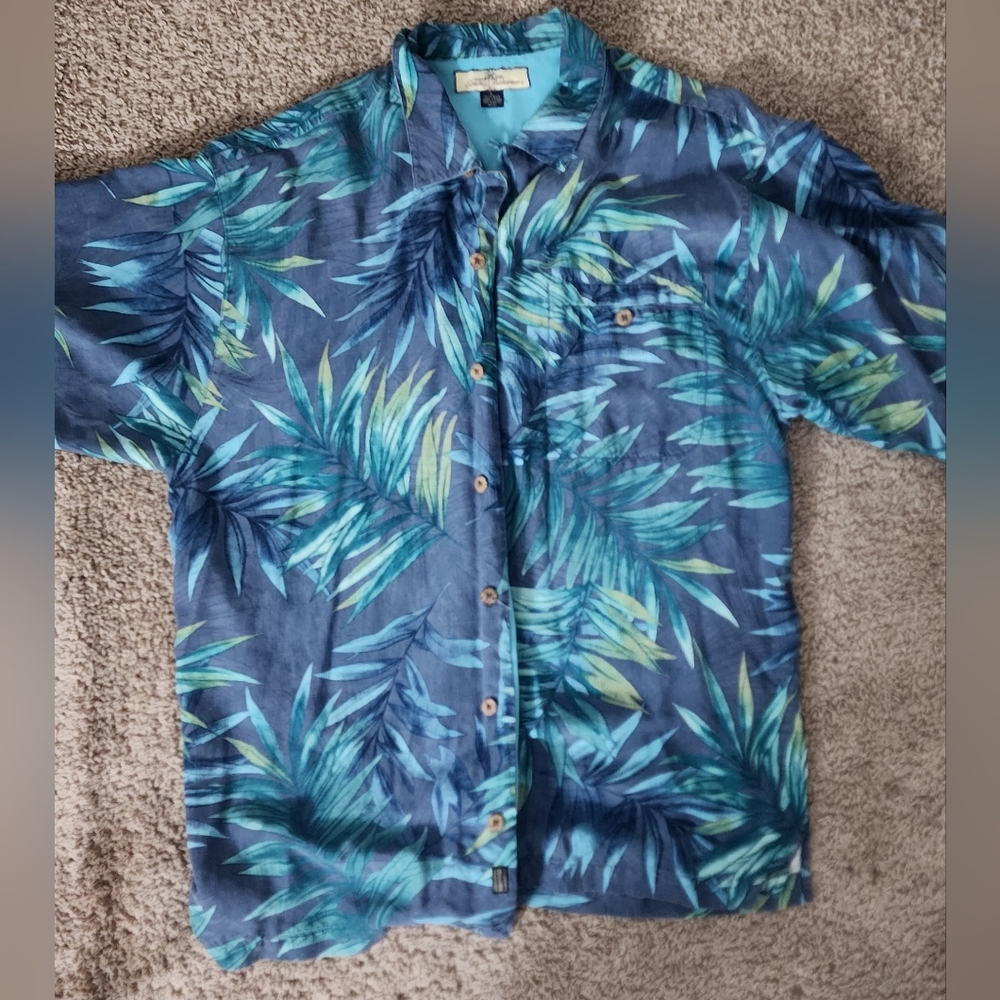 Tommy Bahama Blue Tropical Silk Men's Shirt L